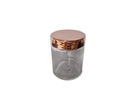 GLAZEN POTJE MET DEKSEL ROSÉ GOLD