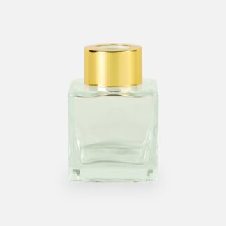 PARFUMFLESJE VIERKANT GLAS MET GOUDEN DOP